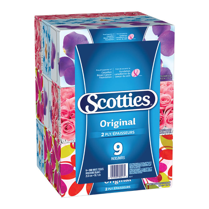 Scotties 2-Ply Original Facial Tissues, 8.3-in x 7.4-in, 9-Pack