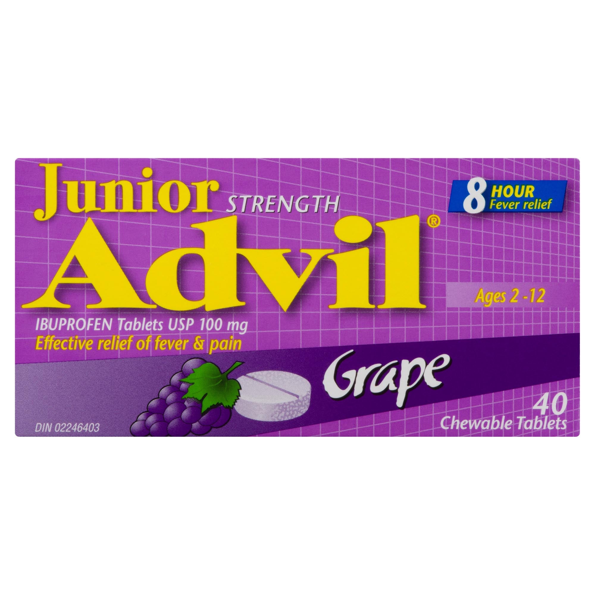 Advil Junior Strength Ages 2 to 12 Grape Chewable Ibuprofen Tablets