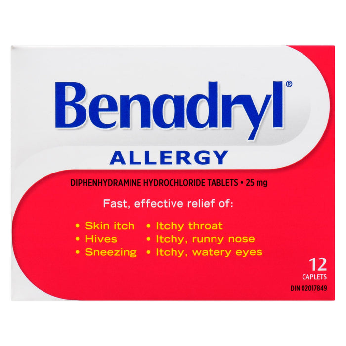 Benadryl Allergy Tablets, 25-mg Caplets, 12-Pack