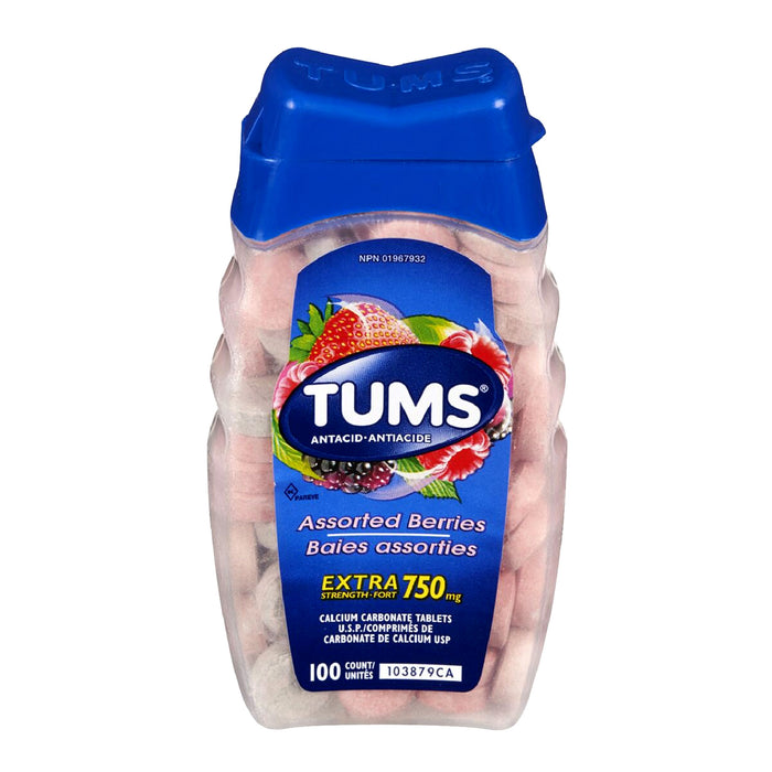 Tums Assorted Berry Flavoured Calcium Carbonate Tablets, 100-Pack