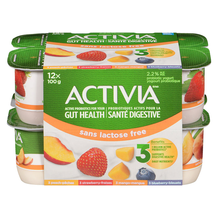 Activia Yogourt Probiotique Pêches Fraises Mangue Bleuets 2.2% M.G., emb. de 12, 100 g