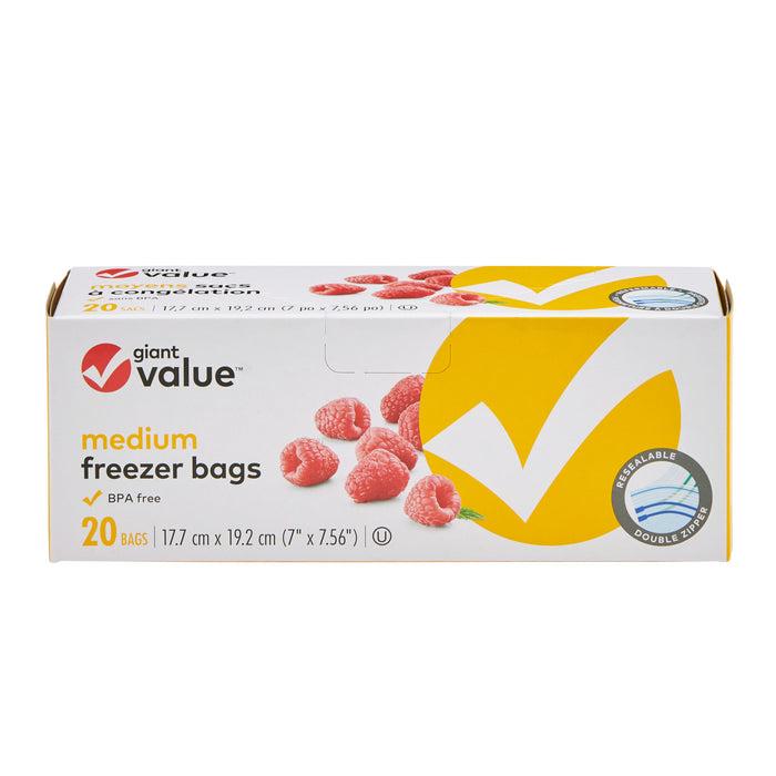Giant Value Plastic Freezer Bags, Medium, 20-Pack