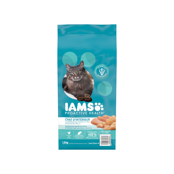 IAMS PROACTIVE HEALTH Adult Weight & Hairball Care Dry Cat Food, Chicken & Turkey, 1.59 kg