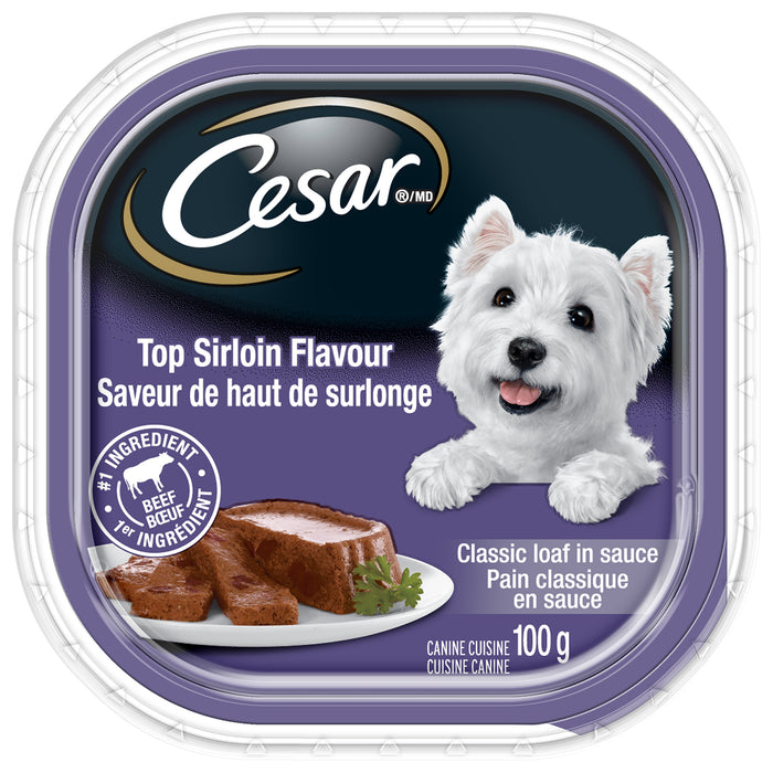 Nourriture humide pour chiens adultes CESAR pain classique en sauce saveur de haut de surlonge, barquette de 100 g