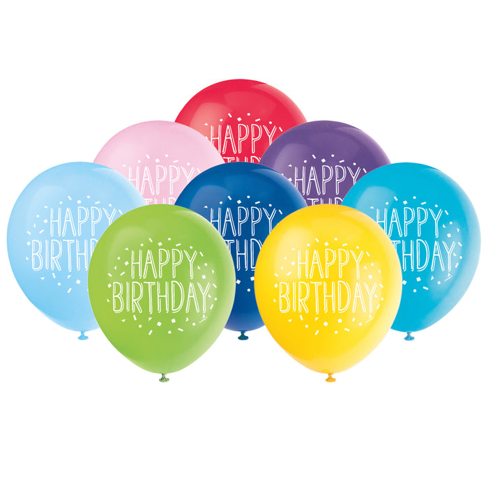 Unique Happy Birthday Balloons, 12-in, 8-Pack