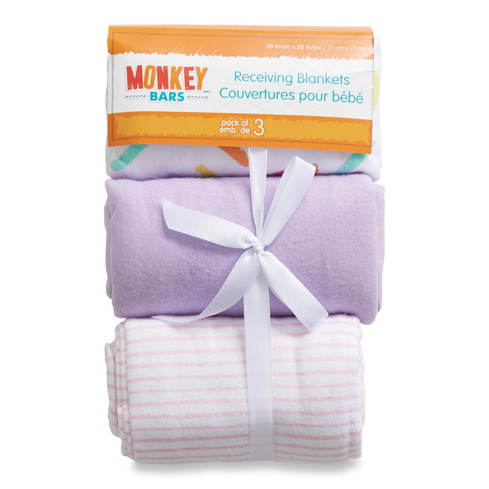 MONKEY BARS Pink Infant Flannel Blanket - 3pk.