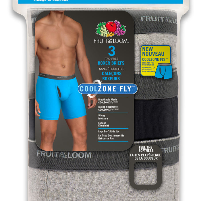 Boxeurs en coton CoolZone Fly de Fruit of the Loom pour hommes, 3TG, noir et gris