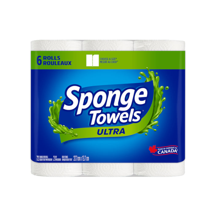 Sponge Towels Ultra Choose-A-Size 2-Ply Paper Towels, 10.9-in x 5.4-in, 6-Pack