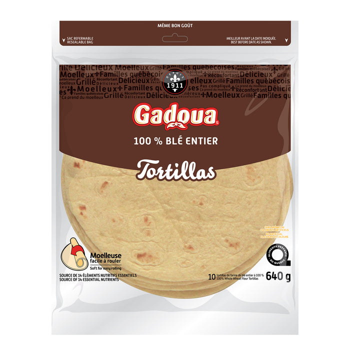 Gadoua Tortillas 100 % Blé Entier Grande Tortillas, emb de 10, 640 g
