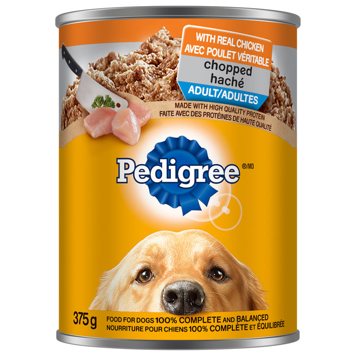 Nourriture humide pour chiens adultes PEDIGREE repas haché avec poulet véritable, boîte de 375 g