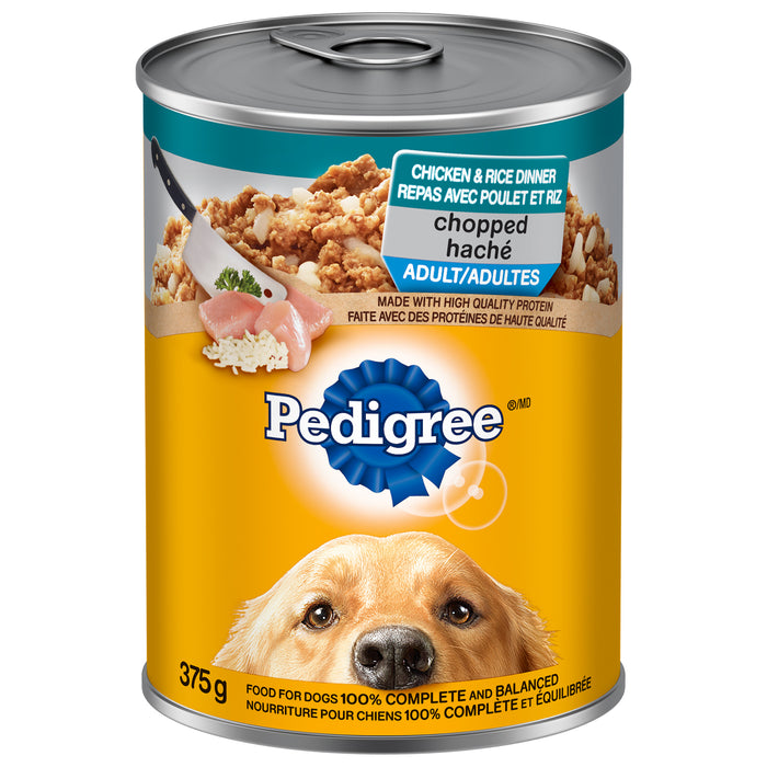 Nourriture humide pour chiens adultes PEDIGREE repas haché avec poulet et riz, boîte de 375 g