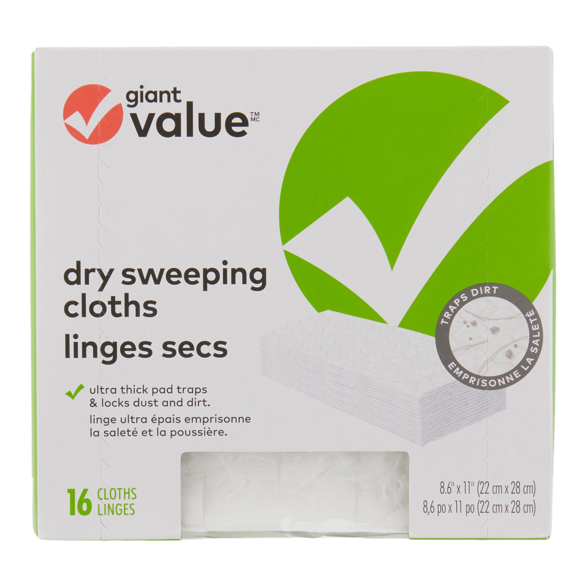 Giant Value Heavy Duty Dry Sweeping Cloths, 8.6in x 11in, 16Pack