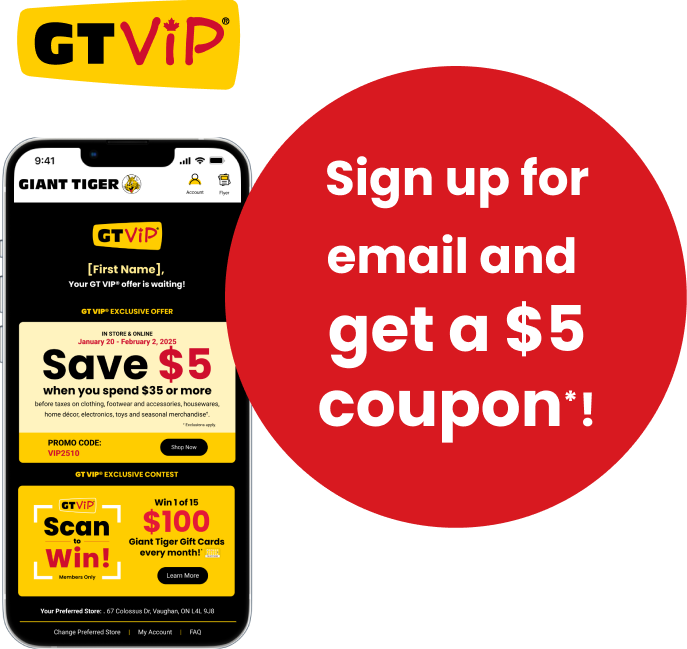 Sign up for email and get a $5 coupon*!