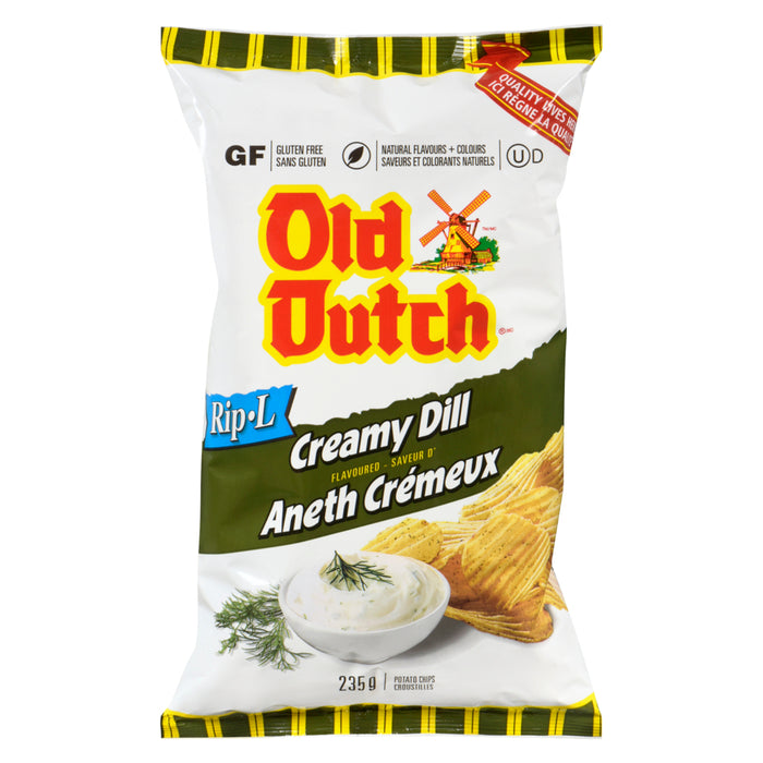 Old Dutch Rip-L Creamy Dill Flavoured Potato Chips, 235-g