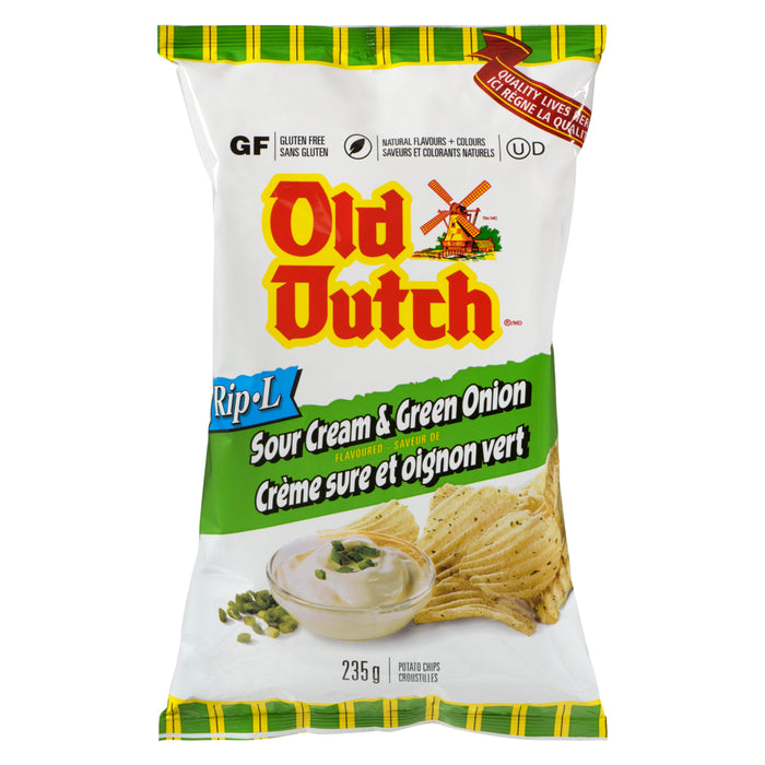 Old Dutch Rip-L Croustilles Saveur de Crème Sure et Oignon Vert, 235 g