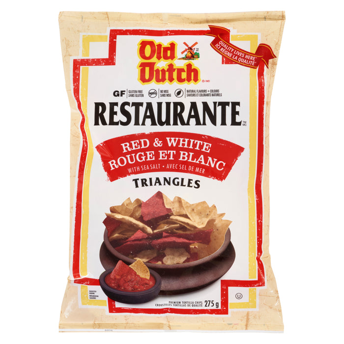 Old Dutch Restaurante Croustilles Tortillas de Qualité Rouge et Blanc avec Sel de Mer, 275 g