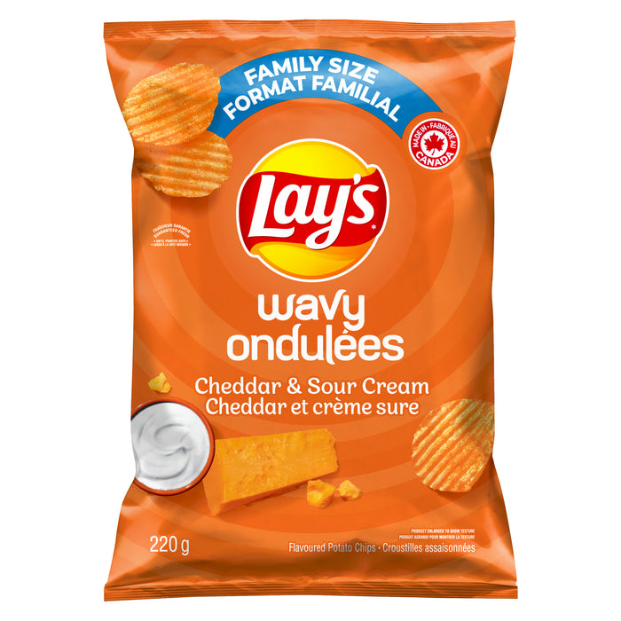 Lay's Wavy Cheddar and Sour Cream Potato Chips, 235-g