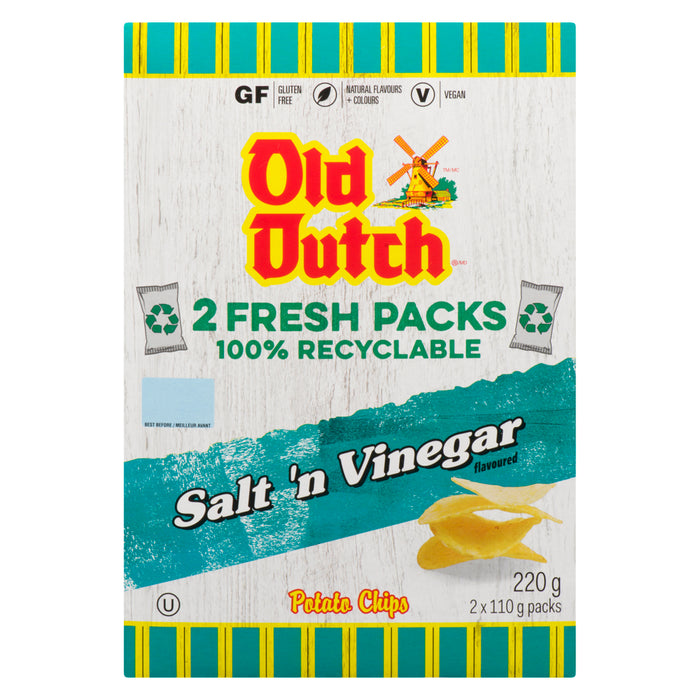 Old Dutch Salt 'n Vinegar Flavoured Potato Chips, 2-Pack, 110-g