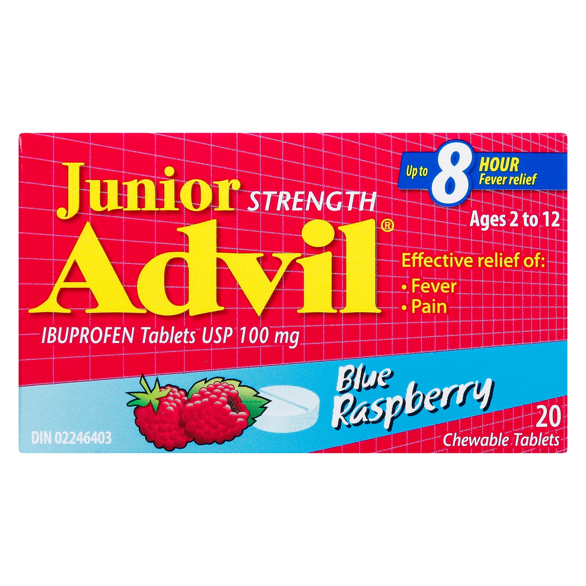 Junior Strength Advil Ibuprofen Chewable Blue Raspberry Tablets USP 10