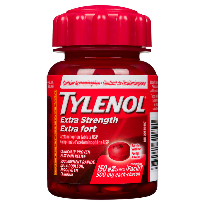 Tylenol Comprimés d'Acétaminophène USP Extra Fort 500 mg Comprimés FaciliT, Emballage de 150