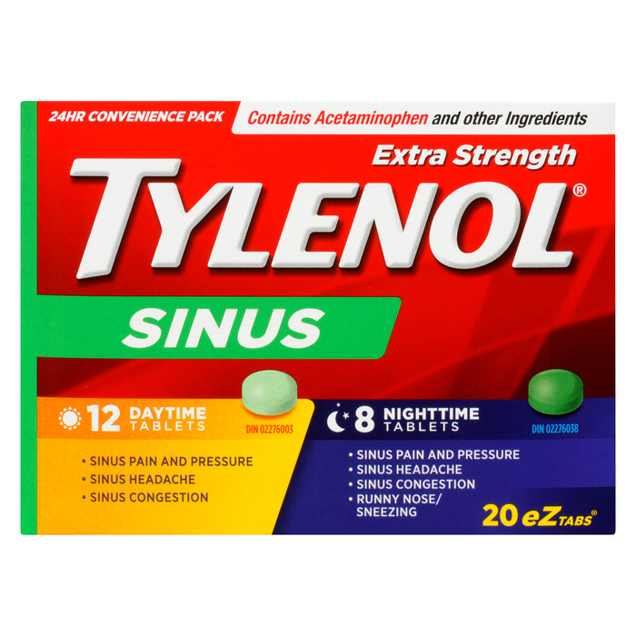 Tylenol Sinus Extra Fort Duo Pratique 24 Heures Comprimés FaciliT, Emballage de 20