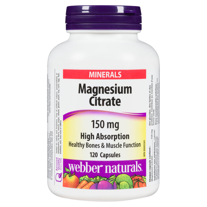 Webber Naturals Minéraux Citrate de Magnésium 150 mg, 120 Capsules