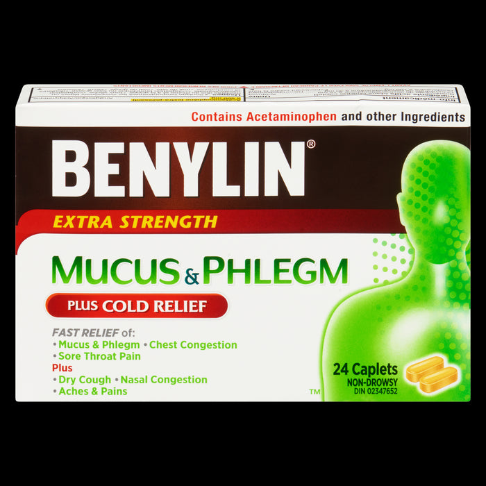 Benylin Mucus & Phlegm Plus Cold Relief Extra Strength Caplets, 24-Pack