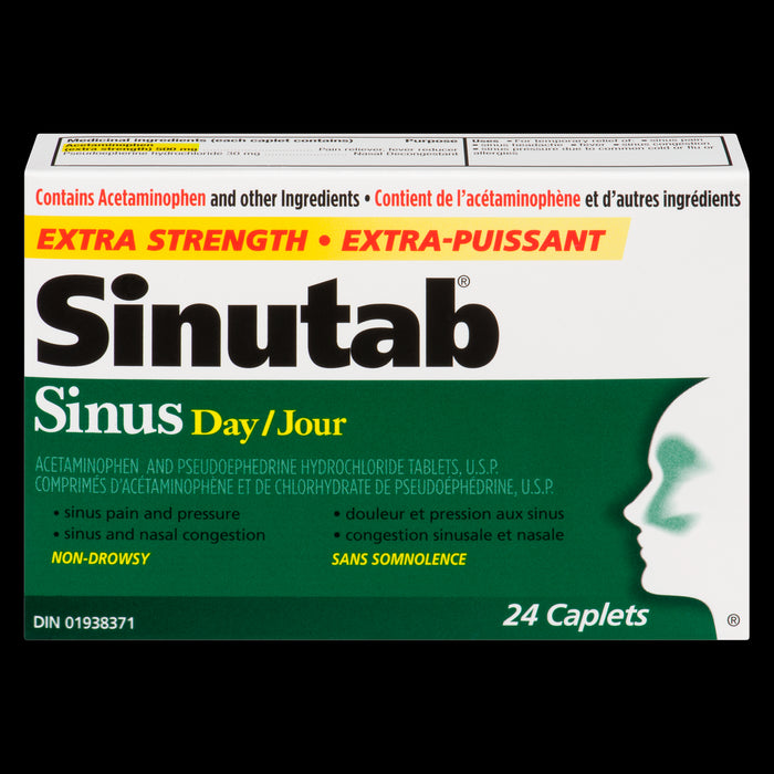 Sinutab Sinus Jour Extra-Puissant Caplets, Emballage de 24