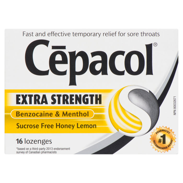 Cepacol Benzocaine & Menthol Extra Strength Sucrose Free Honey Lemon Lozenges, 16-Pack