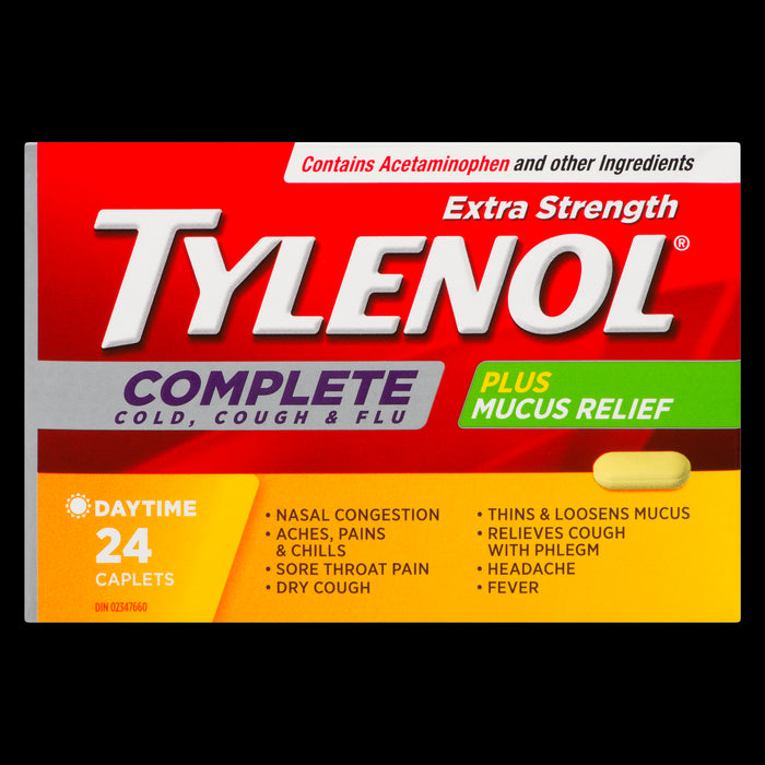 Tylenol Complet Rhume, Toux et Grippe Extra Fort Jour Caplets, Emballage de 24
