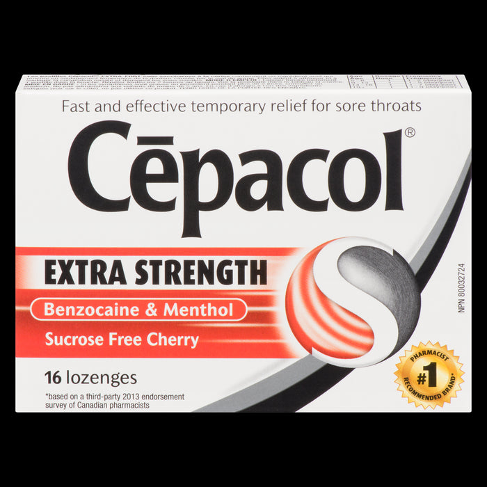 Cepacol Extra Strength Sucrose Free Cherry Benzocaine & Menthol Lozenges, 16-Pack