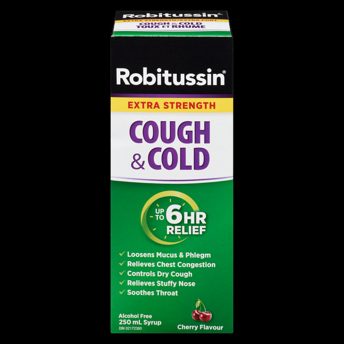 Robitussin Cough & Cold Syrup Cherry Flavour Extra Strength, 250-ml