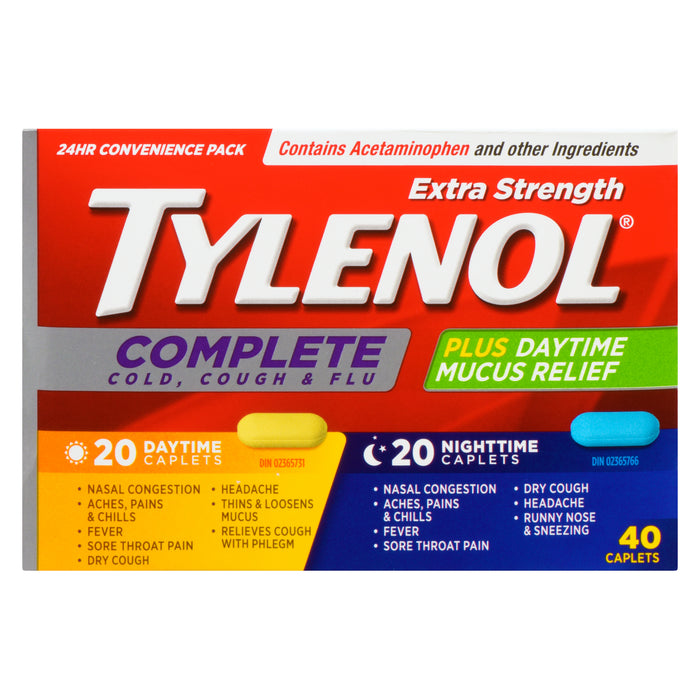 Tylenol Complete Cold, Cough & Flu Extra Strength 24 Hr Caplets, 40-Pack