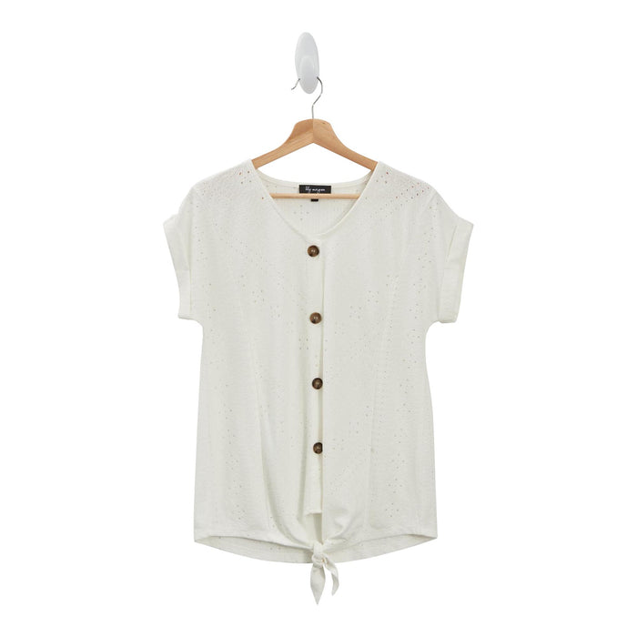 lily morgan Women's Plus Eyelet Tie Front Top - 1X-3X