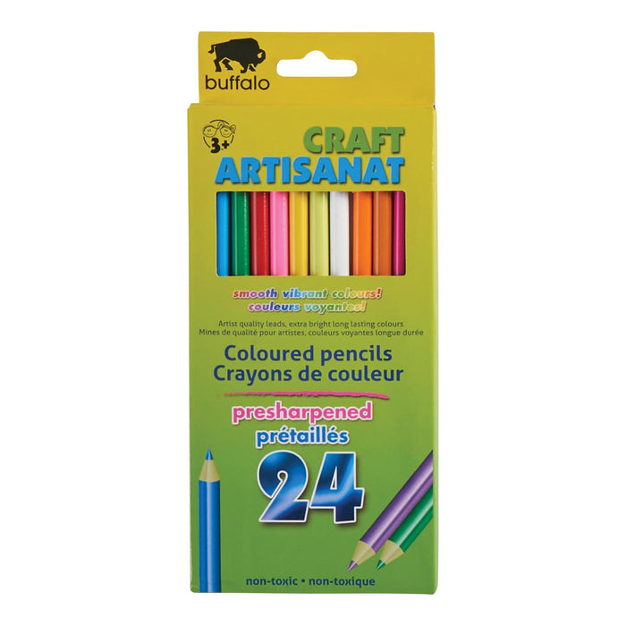 Buffalo Craft Artisanat Pre-Sharpened Pencil Crayons, Multicolour, 24-Pack