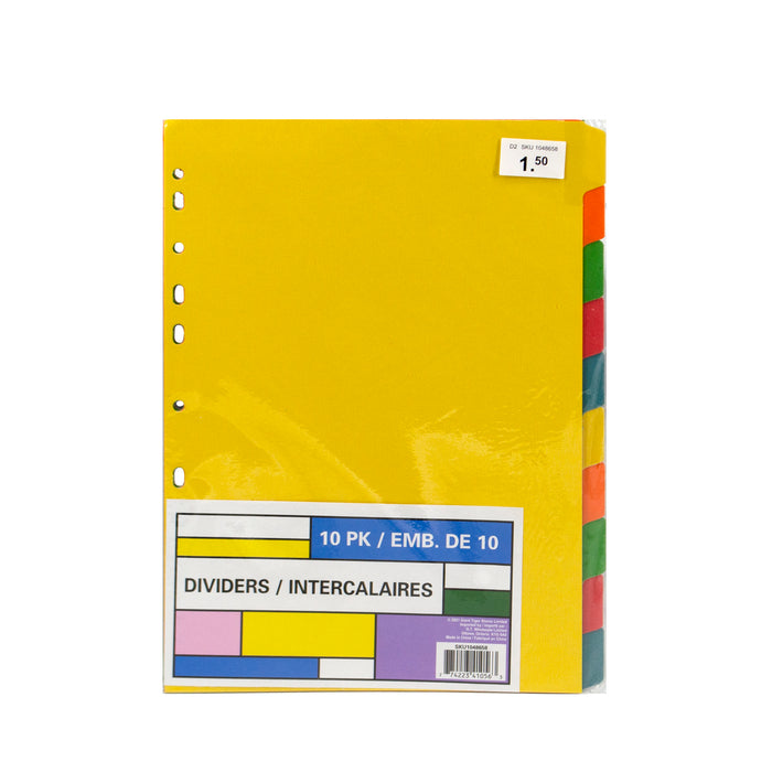 Tabbed Dividers for 3-Ring Binders, 11-in x 9-in, 10-Pack