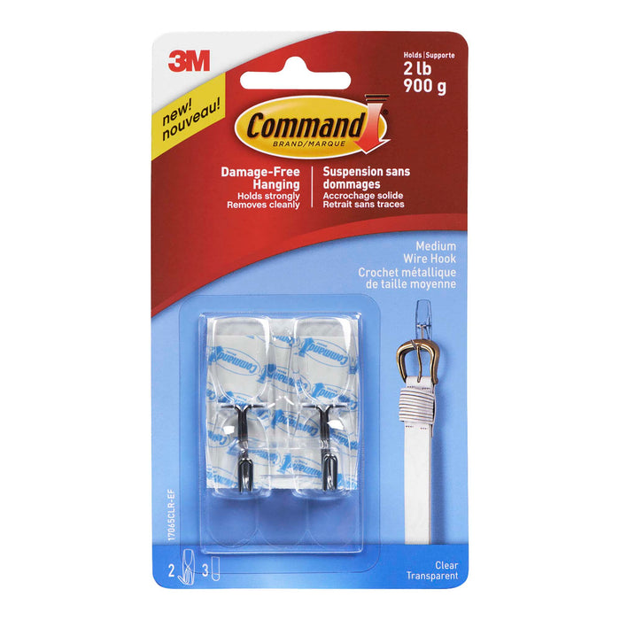 Command Medium Metal and Plastic Wire Hooks, Clear, 2-Pack