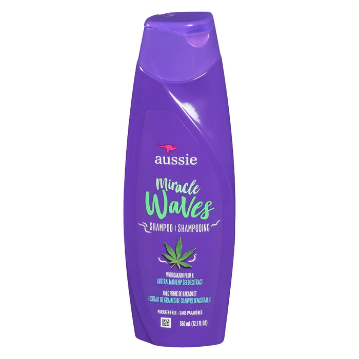 Aussie Miracle Waves Hemp Shampoo, 360-ml