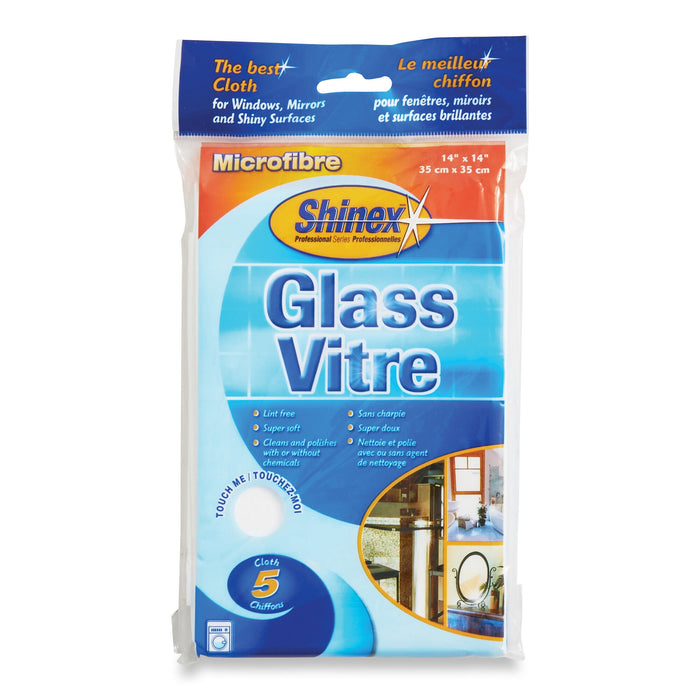 Shinex Microfiber Glass Cloths, 35-cm x 35-cm, 5-Pack