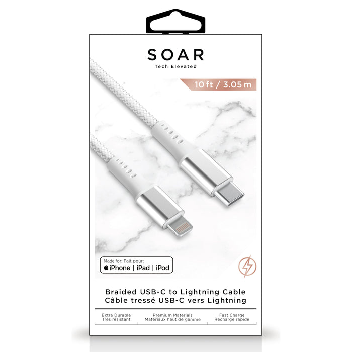 Câble tressé USB-C à Lightning Soar, Blanc, 10 pi
