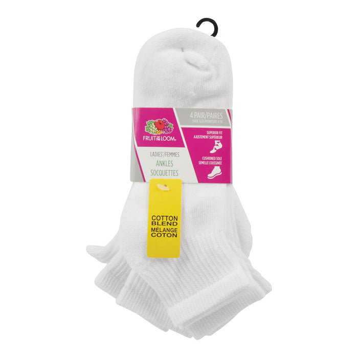 Fruit of the Loom Women's Ankle Socks, 4 to 10, White, 4-Pack