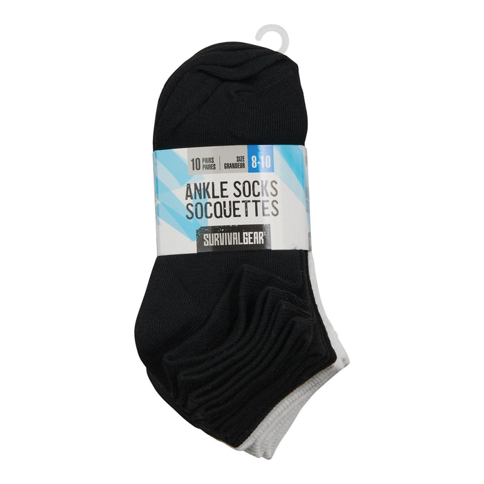 SURVIVAL GEAR Boys' Solid Ankle Socks, 10-Pack