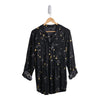 lily morgan Women's Plus Printed 3/4 Sleeve Round Neck Pintuck Top with 1/4 Button Placket