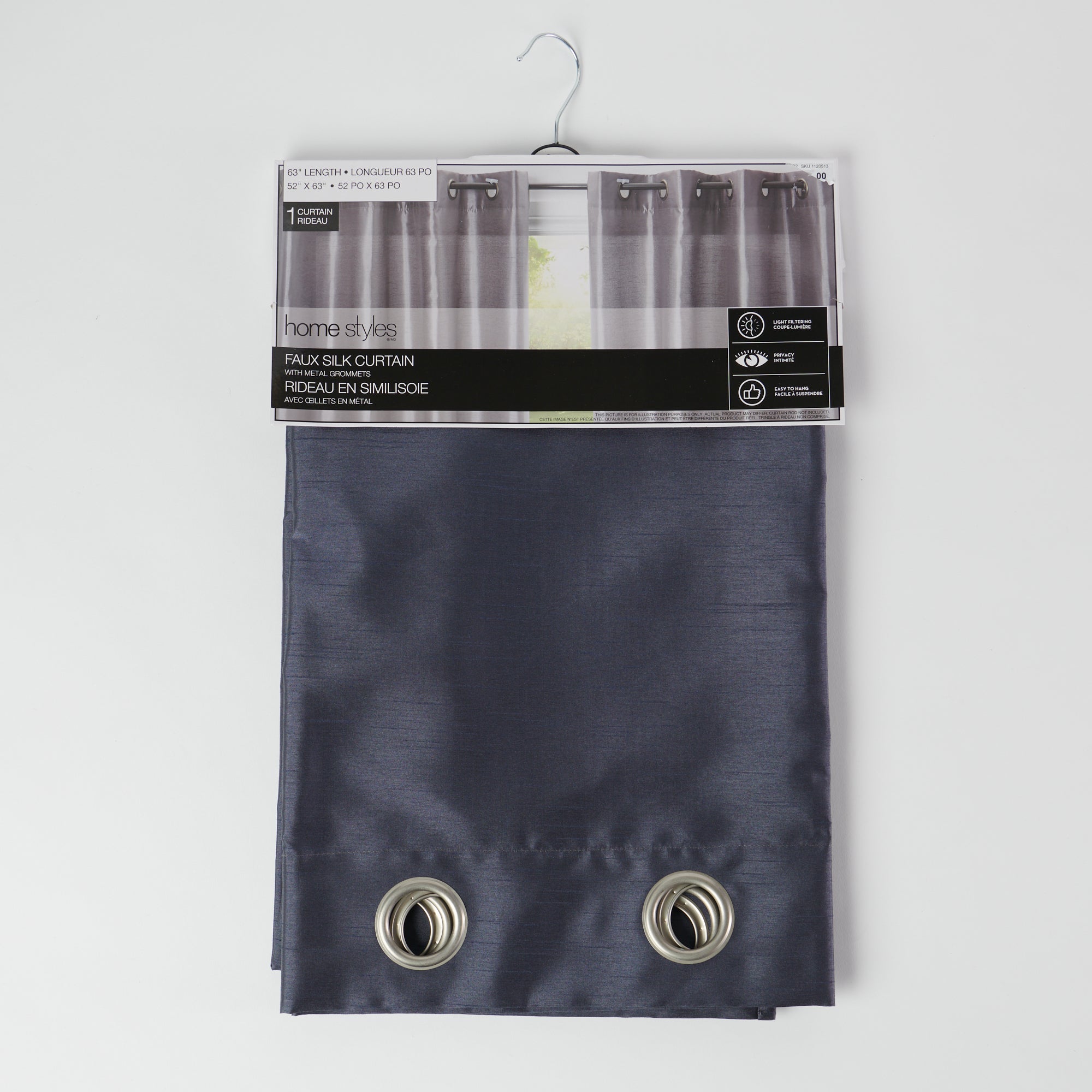 HomeStyles Faux Silk Curtain with Grommets, Dark Gray, 63in. Giant Tiger