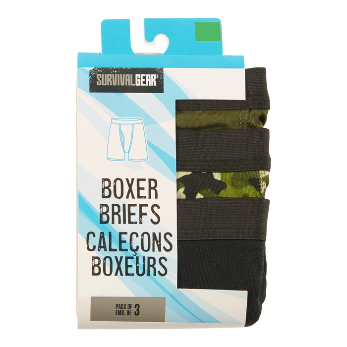 SURVIVAL GEAR Boys' Cotton Boxer Briefs, 3-Pack, Green Camo