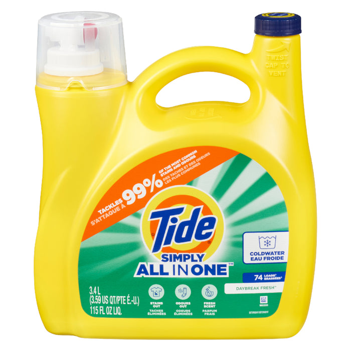 Détergent à lessive liquide pour eau froide tout-en-un Tide Simply au parfum Refreshing Breeze -3,4 L