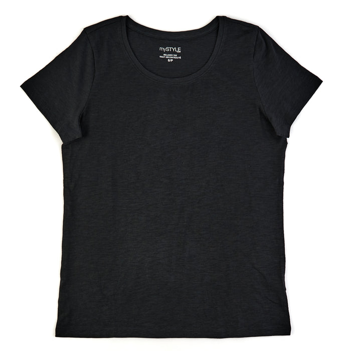 mySTYLE Women's Scoop Neck Relaxed T-Shirt, Black