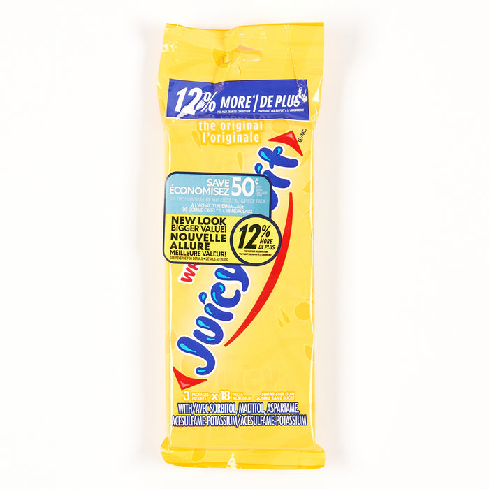 Paquet de gomme Wrigley's Juicy Fruit original, 18 morceaux, emballage de 3