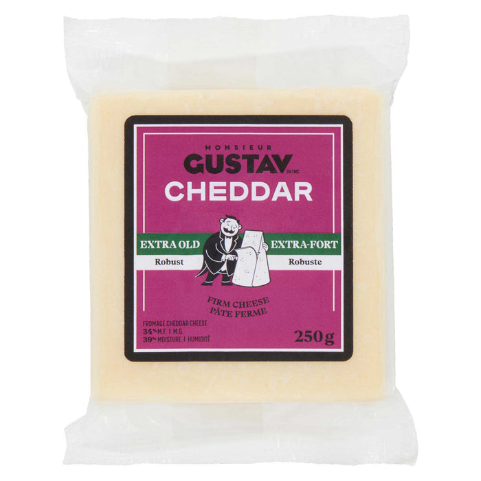 Monsieur Gustav Fromage Cheddar Extra-Fort Robuste 34% M.G., 250 g