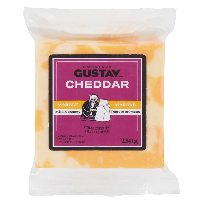 Monsieur Gustav Fromage Cheddar Marbré Doux et Crémeux 35% M.G., 250-g